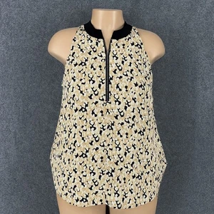 Loft Womens XL Sleeveless Blouse Tan Black Abstract Layering Everyday Minimalist - Picture 1 of 9