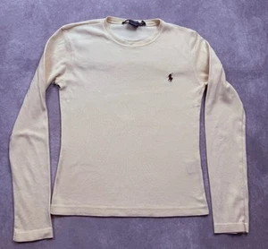 Camisa deportiva Ralph Lauren para mujer talla S manga larga beige marrón logotipo preppy - Imagen 1 de 12