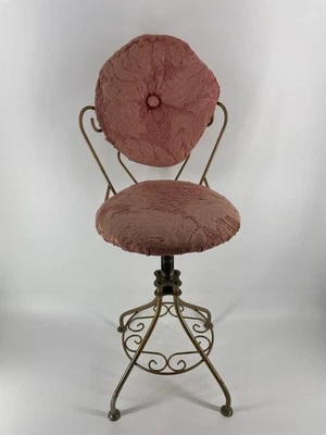 SILLA GIRATORIA VINTAGE AÑOS 50 60 LATÓN/ROSA TOCADOR. VESTIDO DE DORMITORIO SALÓN PASILLO Foto 1 de 4