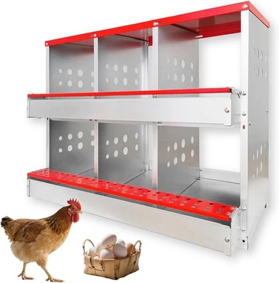 Ящики для гнездования цыплят, 6 отсеков металлическая коробка для кладки цыплят с выдвижной крышкой... - Изображение 1 из 4