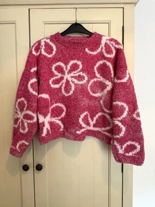 Women’s Pachamama Pink Floral Wool Knit Jumper Sweater Size 10-12 - Picture 1 of 4