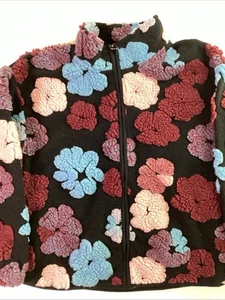 Lucky Brand Youth Girls' Shearling Full Zip Jacket Plush Raised Flowers, L 14/16 - Picture 1 of 9