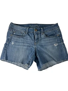 American Eagle Denim Shorts Womens Size 10 Distressed Cutoff Jean Blue Stretch - Picture 1 of 13