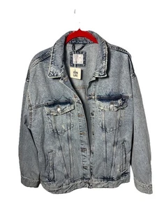 Bershka Herren Brandneu Jeansjacke Vintage "Join Life" Mittelblau Größe LARGE US - Bild 1 von 19
