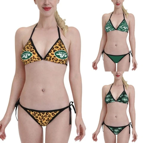 2PCS New York Jets Women's Bikini Lace Up String Bathing Suits Swimsuits Cover