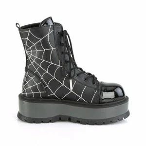 Demonia Slacker-88 Black Spider Web Vegan Leather Boots • Ships in 2-4 Weeks ... - Picture 1 of 4
