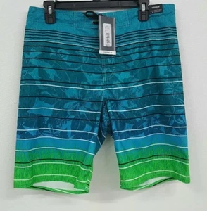 Roundtree & Yorke Green Aqua Tropical Striped Men's Swimwear NWT $49.50 M L XL - Picture 1 of 3
