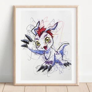 Gomamon Ballpoint Pen Print, Digimon Art Poster - Picture 1 of 3
