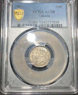 1901 Canada Queen Victoria Silver 10 Cents PCGS AU 50 - Image 1 of 4