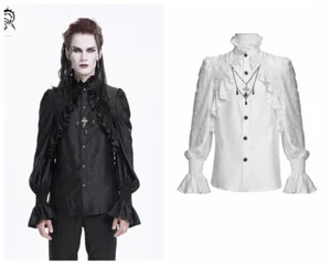 Devil Fashion Men Gothic Punk Vintage Blouse Ruffled Lace Cross Party Shirt - Picture 1 of 27