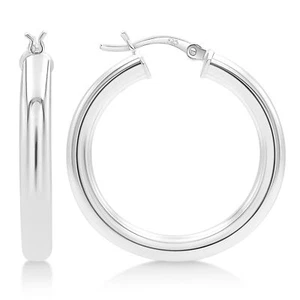 Pendientes de aro gruesos de plata de ley - 25 mm - 45 mm de diámetro x 4 mm tubo aro - Imagen 1 de 8