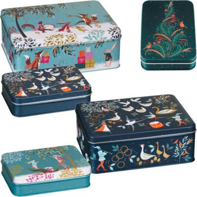 SARA MILLER CHRISTMAS TIN BOX Accessory Bauble Tree Hanging Home Storage Trinket - Image 1 of 2