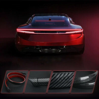 Tira de luz de freno labio alerón trasero exterior LED fibra de carbono negro universal para coche Foto 1 de 4