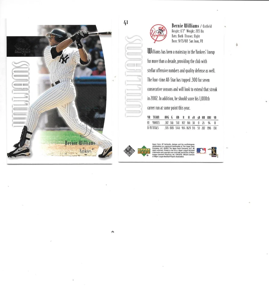 Bernie Williams 2002 SP Authentic Baseball Card #41 BOGO FREE New York Yankees - Image 1 of 1