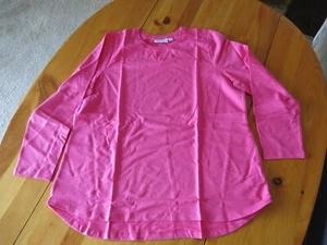 New Denim & Co Active French Terry Tunic/Sz L/Bright Rose/Long Sleeves/Perfect - Picture 1 of 5
