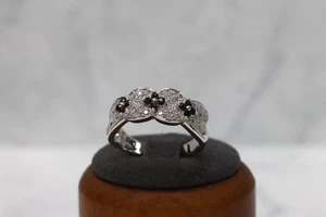 9ct White Gold Diamond & Sapphire Cluster Ring - Size O½ - Picture 1 of 6