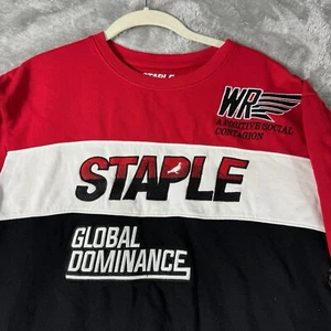 Staple Pigeon Sweatshirt Mens Medium Red Gray Black Colorblock Streetwear Crew - Picture 1 of 10