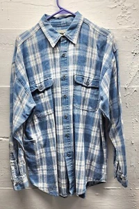 Vtg The Original Arizona Button Up Shirt L  Long Sleeve Light Blue White Plaid  - Picture 1 of 4
