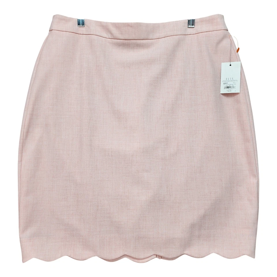 Elle Women’s Sz 12 Pencil Skirt Knee Length White Scalloped Hem