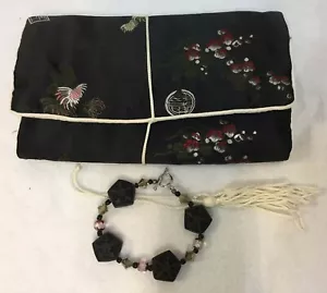Organizador de bolsa de viaje con soporte para joyería asiática satinada negra con 4 bolsillos - Imagen 1 de 6