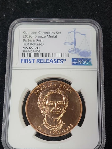 2020 Barbara Bush First Spouse Medal NGC MS 69 RD  First Releases Cover