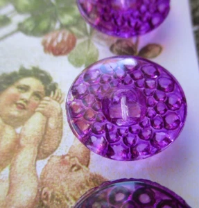 Set of 4 ~ Vintage 3/4" Painted Fushia Purple Glass Buttons~Pre WWII~ NOS - Picture 1 of 2