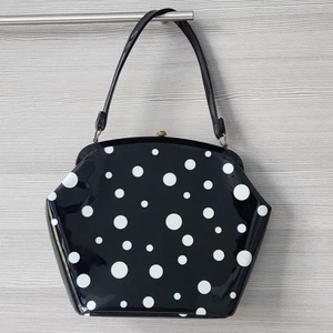Cartera vintage años 50 blanco y negro lunares vinilo asa superior estilo hombres locos MCM bolso - Imagen 1 de 19