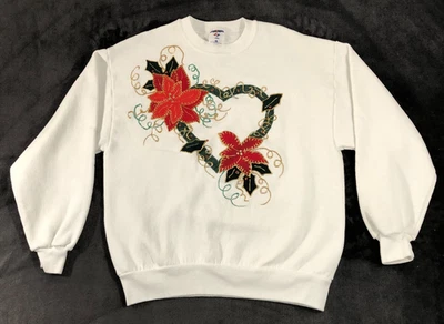 Jerzees Sudadera Mujer Grande Blanco Verde Rojo Flor de Pascua Vacaciones Navidad EE. UU. Foto 1 de 4