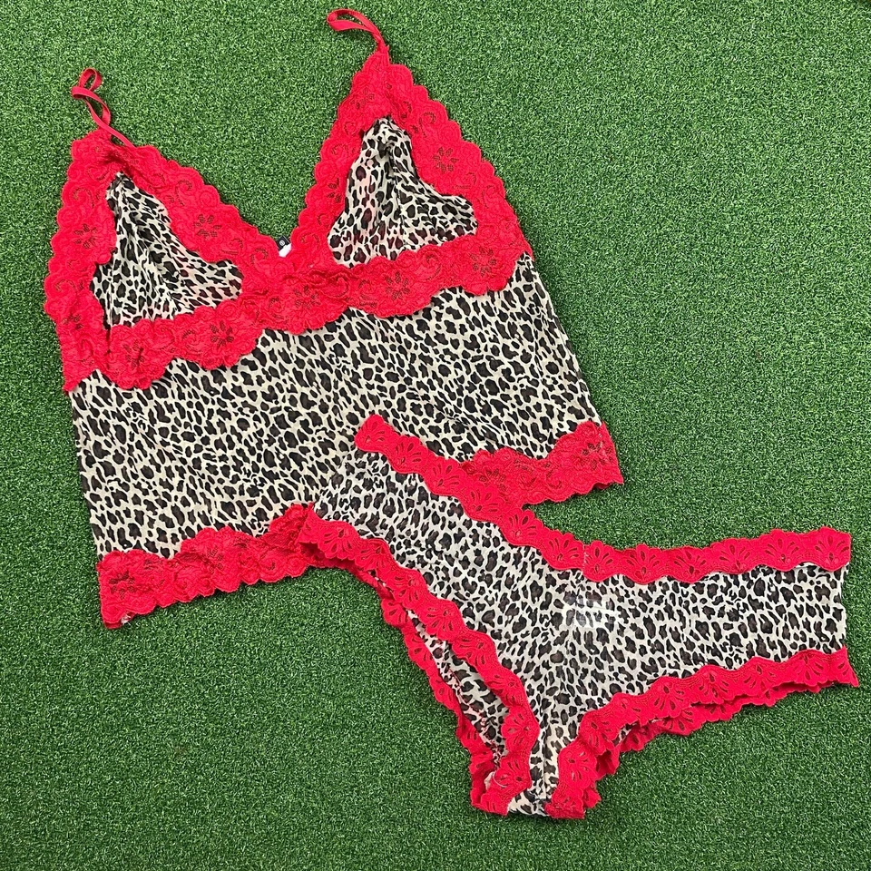 Conjunto de lencería vintage de los años 2000 Y2K Rampage transparente guepardo rojo encaje talla 2XL Foto 1 de 1