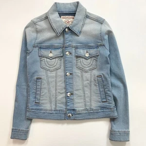 True Religion Jesse SN Slim Denim Jacket Womens Medium Blue Stretch Trucker New - Picture 1 of 14