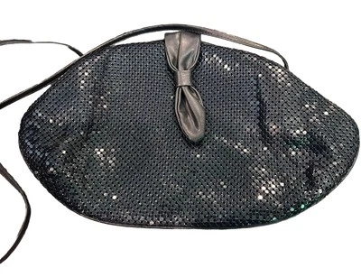 Cartera Bandolera Azul Marino Malla Metal Bolso Cruzado X Cuerpo Correa Larga De Colección Años 80 (600) Foto 1 de 4