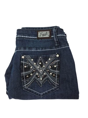 Pantalones de mezclilla para mujer Earl Jean con bolsillo adornados lavado oscuro talla 4 azul pierna recta Foto 1 de 4