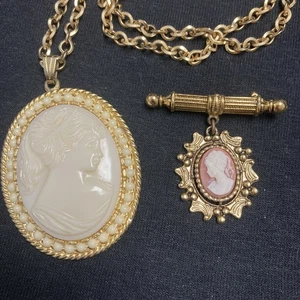 broche y collar camafeo vintage - Imagen 1 de 8