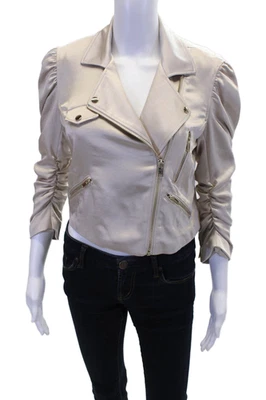 Generation Love Womens Asymmetrical Zippered Ruched Sleeve Jacket Pink Size XS - Image 1 of 4