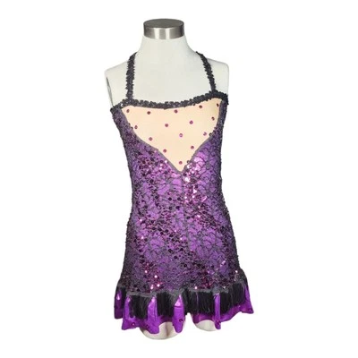 Sparkly Purple Dress Halloween Costume Dancer Flapper Sequins Lace Fringe VGUC - Image 1 of 4