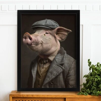 Peaky Blinders Pig In A Suit Anthropomorphic Pig Portrait Dapper Swine Art Print - Image 1 of 2