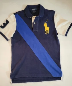 Polo Ralph Lauren Shirt Youth Medium 10-12 Blue Big Pony 3 Short Sleeve Casual - Picture 1 of 10