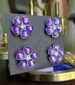 4 Purple Periwinkle crystal magnet pins, clothing horse show magnet. Pageant pin - Picture 1 of 5
