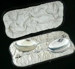 Paar gefasste antike Sterlingsilber Servierlöffel (Kirschen) Edward Hutton 1883 - Bild 1 von 12