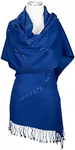 Pashmina Schal Dunkelblau hand bestickt Cashmere, Seide, stole blue embroidered - Bild 1 von 3