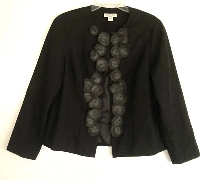 Винтажная женская куртка Coldwater Creek размер 14 черная 3D цветы шерстяная смесь с подкладкой - Изображение 1 из 4