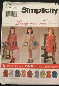 Simplicity Schnittmuster 7737 Mädchen kurzes Kleid mit Applikation Größe AA 3,4,5,6 ungeschnitten   - Bild 1 von 2