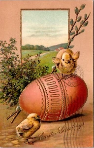 Easter Greetings Embossed Chicks with Eggs Postcard - Picture 1 of 2
