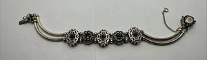 Pulsera Hughes Plata Esterlina Renacimiento Victoriano Diapositivo Acento Negro 7.5" - Imagen 1 de 7