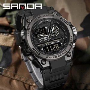 SANDA Mens Sports Watch Luxury G Style Military LED Digital Quartz 50M Waterprof - Picture 1 of 29