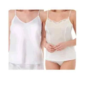 Girls Plain Vest Top Lace Trim Neck Design Cami Tank Strappy Camisole Size 12-26 - Picture 1 of 4