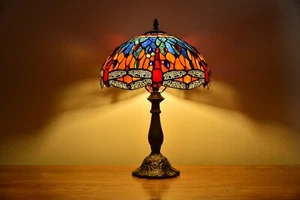 Dia12" H18" Dragonfly Tiffany Table Bedside Lamp Stained Glass Elegant Lighting - Picture 1 of 11