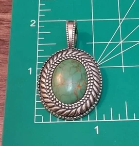 CAROLYN POLLACK CP Pendant Enhancer 925 STERLING SILVER Green Turquoise Stone - Picture 1 of 7