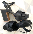 vgc M&S Per Una black leather anklestrap high heel Insolia platform sandals 6