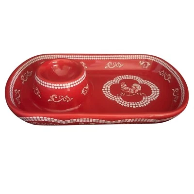 Temp-Tations Doodle Doo Red Rooster Tray Snack Chip Dip Sushi Hummus - Image 1 of 4